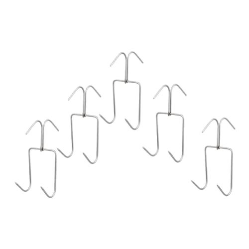 PRETYZOOM 5pcs Stainless Steel Barbecue Hooks Double Row Hooks for Kitchen Supply