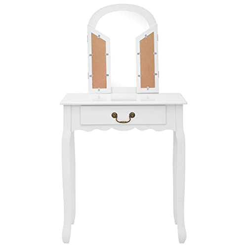 Tocador blanco de madera para dormitorio Mangloder con cajón de almacenamiento y taburete 4