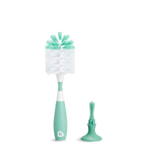 Munchkin Cepillo para Limpiar Biberones Cerda | Cepillo para Botellas de Agua con Tetina Integrada | Cepillos Deluxe para Limpiar | Independiente | Mango de Fácil Agarre | Verde