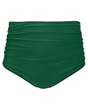 Tempt Me Women Retro High Waist Bikini Bottom Green Ruched Swim Brief Short XL