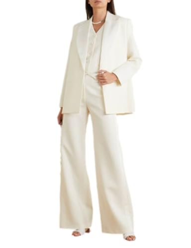 Costume de mariage 3 pièces pour femme avec veste à revers un bouton gilet et pantalon smoking