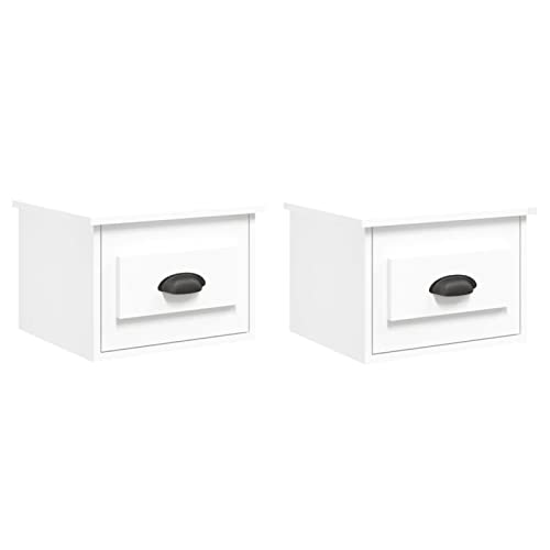 Juego de 2 mesitas de noche flotantes montadas en la pared, cajón colgante para dormitorio, sala de estar, decoración del hogar, color blanco (41,5 x 36 x 28 cm)
