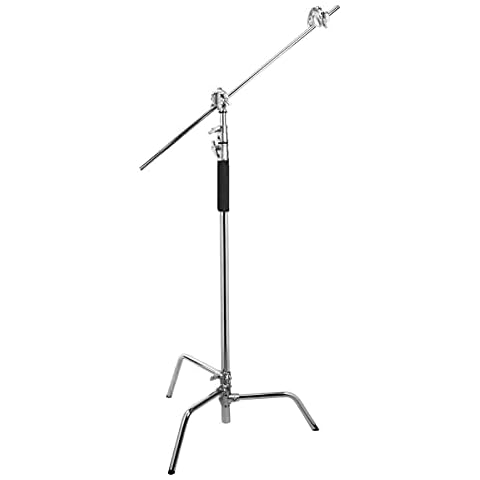 Flashpoint 10' C Light Stand on Turtle Base Kit with Two Tier Spring Loaded Riser Column, Two 3" GOBO Heads, Baby Pin and 40" Grip Arm, Chrome, a C Stand for Cinema and Still Studios Cover