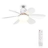 MARSI Ventilateur de Plafond avec Lumière LED 52 cm, Lustre Ventilateur E27, 6 Pales ABS Amovibles, Moteur DC, 3 Vitesses, Lumière Réglable, Télécommande IR, pour Chambre et Salon