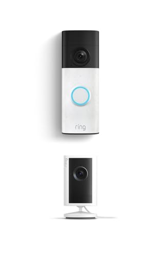 Ring Battery Doorbell (newest model), Speckled White with Indoor Cam Plus, White
