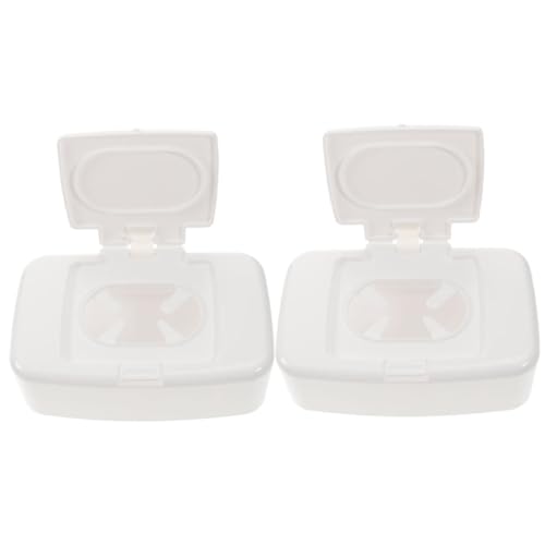 HOMSFOU 2pcs Storage Box Travel Plastic Container Plastic Container with Lid Paper Boxes Wipe Box Wipe Dispenser for Bathroom Makeup Remover Gloves Rag Rack Tissue Box White Pp