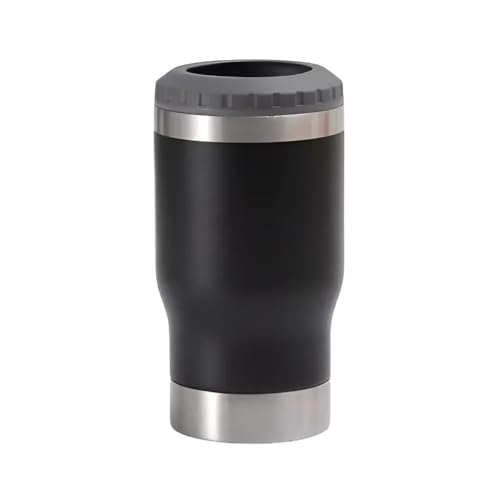 Copo Térmico Porta Long Neck e Lata - 2 Em 1 - Inox 420ml com Parede Dupla a Vácuo Com Abridor (Preto)