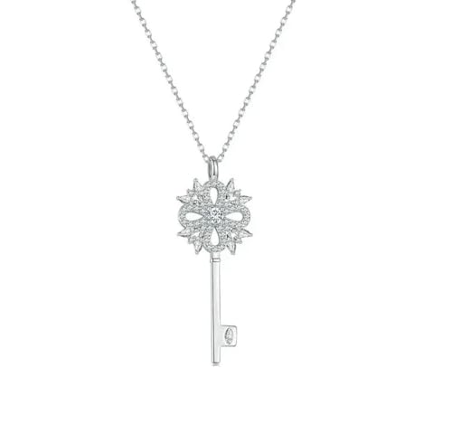 Collier clé de neige en argent sterling 925 avec pendentif finement ciselé