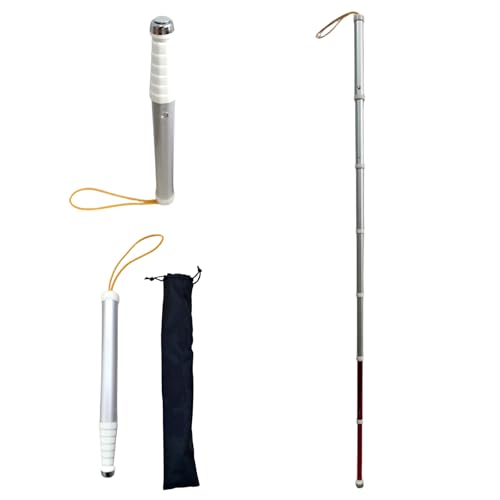 Aisenth Telescopic Retractable White Cane for Blind-Foldable Mobility Stick with Wrist Strap&Storage Pouch Non-Slip Sweat-Absorbent Handle Fixed Alloy Tip|Lightweight Portable Blind Walking Cane Stick