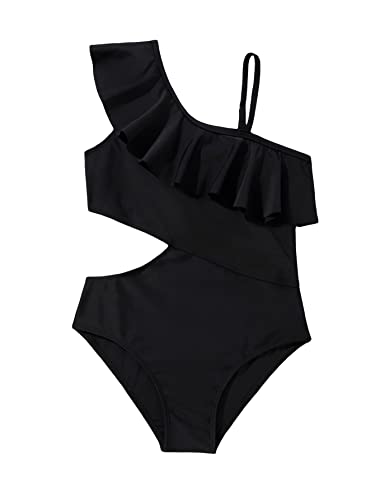 WDIRARA Girl's Ruffle Trim Cut Out One Piece Swimsuit Monokini Swimwear