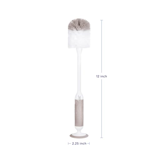 Image of Ubbi Deluxe 2-in-1 Baby Bottle Cleaning Brush Set, Taupe | Includes Nipple Brush with Suction Cup, Standing Bottle Brush, Dishwasher Safe, Baby Registry Essential