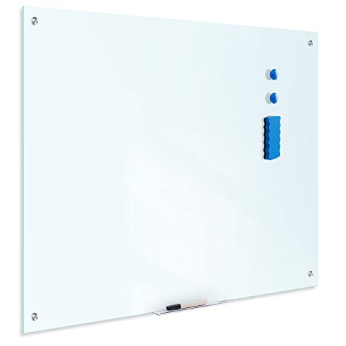 Tianse Glass Whiteboard, Magnetic Dry Erase White Board - 48" X 36" Large Frameless Clear Wall Hanging Mount Whiteboard For Office, Home, School, Includes Markers, Magnets, Marker Tray, Eraser #TOP18