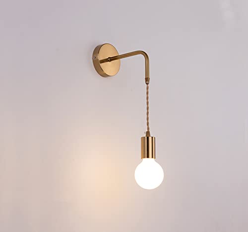 Applique Murale Chambre Doré Luminaire Mural Moderne Réglable Lampe Murale Intérieur avce E27 Prise Lampe de chevet 1 Flammes,pour Salon Couloir Salle à manger Loft Balcon (ampoule non incluse) Cover