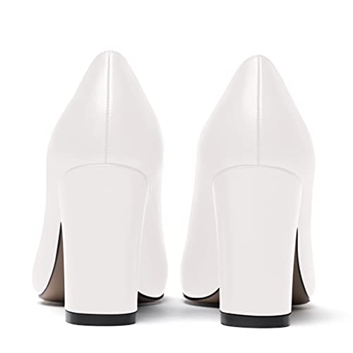 WAYDERNS Women's Thick Matte Solid Round Toe Slip On Block High Heel Pumps Shoes 3.5 Inch4