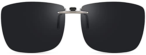 CAXMAN Polarized Clip On Sunglasses for Prescription Glasses Men & Women w/Category 4 Super Dark Lens Compact Fit Non Flip Up Extra Large Size