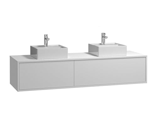 Vente-unique-Mobile per bagno sospeso Bianco con lavabo quadrato doppio L150 cm - ISAURE II