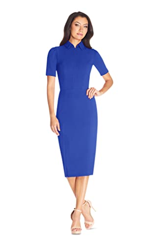 Image of Dress The Population Women's Gloria Collared Zip Neck Short Sleeve Bodycon Midi Dress