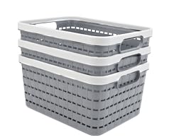 Lot de 3 paniers de rangement pliables en plastique tissé blanc pour l'organisation de maison