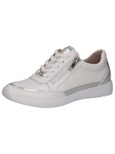 CAPRICE Damen Sneaker flach aus Leder mit Reißverschluss, Weiß (White/Silver), 36 EU