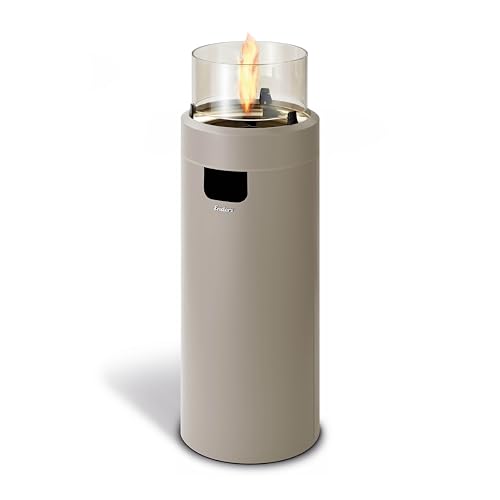 Enders Terrassenfeuer NOVA LED L TAUPE, Gas Terrassenfeuer mit Ambientebeleuchtungen, ECO GREEN Brenner- Technologie und exzellentem Design, H102cm Ø 62cm, taupe/ gold #5606