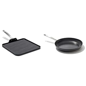 OXO Good Grips Pro 11″ Griddle Pan and 12″ Frying Pan Skillet Bundle, German Engineered 3-Layer Nonstick Coating, Dishwasher Safe, Oven Safe, Stainless Steel Handles