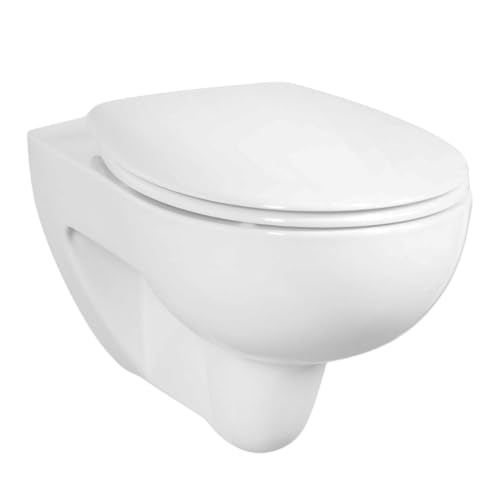 Keramag Toilette Renova Nr. 1 WC splrandlos Tiefspler inkl. Sitz mit Absenkautomatik und Beschichtung in Wei aus Keramik mit Wandmontage