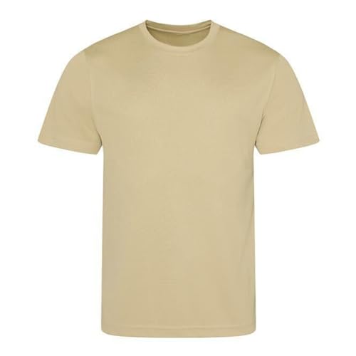 Image of Aremie Men’s Polyester T Shirt, Cool Lightweight Wicking Quick Dry Breathable Summer Sports Top, Short Sleeve Crew Neck Tee, Textured Fabric UPF30+, Desert Sand Beige (L)