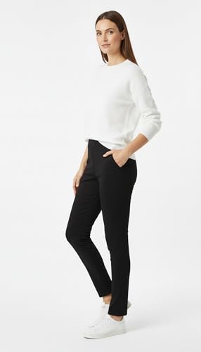 Kendindza Slim Fit Chino Damen Hose Stretch mit flexiblem Rückenteil Stoffhose Damen elegant lang Stretchhose weiches Material Schwarz L
