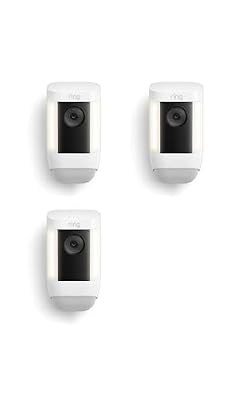 Ring Spotlight Cam Pro, Battery, Home or business security, Retinal 2K Video, Color Night Vision and Two-Way Talk with Audio+, 3-pack, White