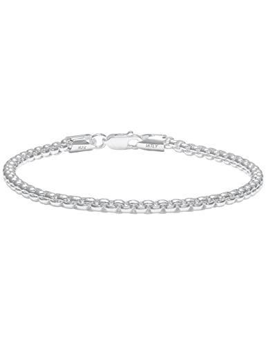 nometo 925 Sterling Silver Box Chain Bracelet 3mm Silver Bracelet for Men Women Silver Bracelet 6.5-9 Inches, 7.5, no gemstone