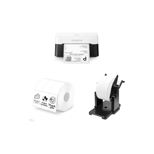 Image of MUNBYN RW403B Bluetooth Thermal Label Printer+3-Up Rectangle Thermal Labels+2 in 1 External Rolls Label Holder