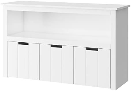 FOREHILL Storage Cabinet 3 Drawers with Rolling Wheels Wooden Bookcase Storage Bench Entryway Organizer White for Living Room 102×33×61.5cm