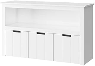 FOREHILL Storage Cabinet 3 Drawers with Rolling Wheels Wooden Bookcase Storage Bench Entryway Organizer White for Living Room 102×33×61.5cm