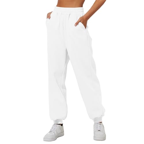 Pantalones de Jogging Mujer Sportswear Pantalones de Chándal de Algodón Color Sólido Otoño Invierno Medias de Jogging, blanco, S