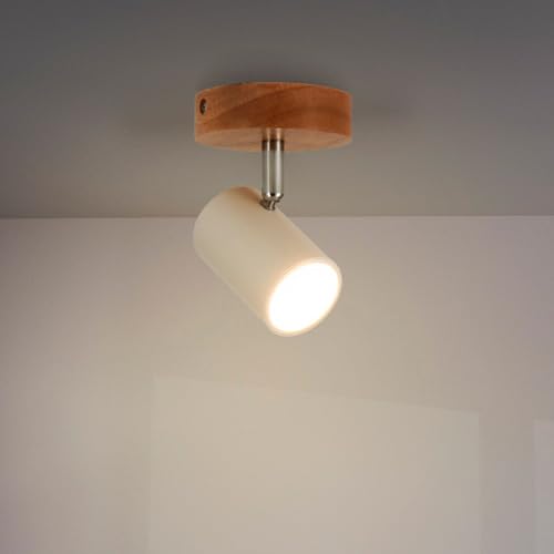M Ledme – Lámpara de Techo Serie Wood, 1 Foco Gu10, Para Uso en Interiores Secos IP20, Aplicable a Baño, Salón, Dormitorio y Cocina (No incluye bombilla)