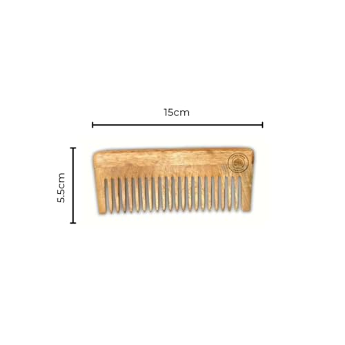 Image of Organic Medium Wide Tooth Neem Wood Comb for Stimulating Hair Growth, Help in Dandruff Removal | For Men & Women | For Anti Dandruff, Frizz Control & Healthy Scalp (Pack of 1)