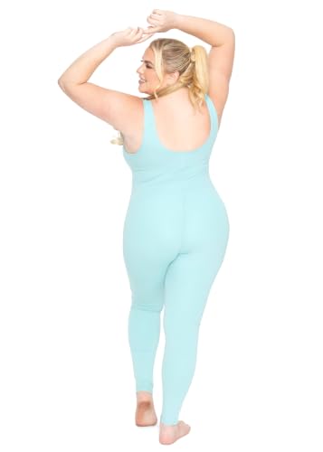 Image of STRETCH IS COMFORT Womens Plus Size Tank Unitard Athletic Rompers For Women | 95% cotton 5% spandex, round neckline, sleeveless straps, U-back, seamless front, one piece outfits for women, workout romper