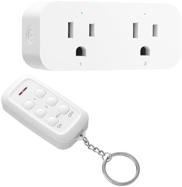 DEWENWILS Wireless Remote Control Outlet, 2 Independent Control Sockets Electrical Remote Light Switch, No Interference Remote Outlet Switch, No Wiring, 15A/1875W, 100 FT Range