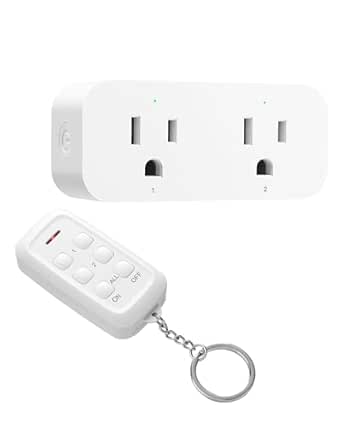 DEWENWILS Wireless Remote Control Outlet, 2 Independent Control Sockets Electrical Remote Light Switch, No Interference Remote Outlet Switch, No Wiring, 15A/1875W, 100 FT Range