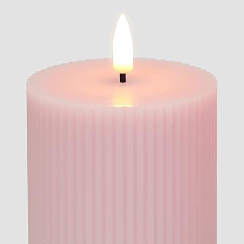 Eywamage Blush Pink Flameless Pillar Candles with Remote, Flickering Real Wax LED Battery Candles Wedding Home Decor Φ 3" H 4" 6"