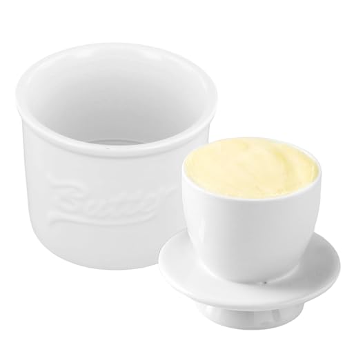 YILANJIN Contenitore per Burro, Burriera Francese in Ceramica, Stoccaggio di Burro, Burro Saver, Piatto Per Il Burro, Vaso per Burro per Bancone, Porta Formaggio, Porta Burro da Frigorifero, Bianco