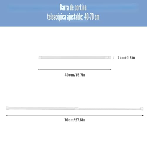 Miniatura 2 de Minnhua 6 Piezas Barras De Cortina A Presión De 40 70 Cm, Barra Para Cortinas Extensible Sin Taladrar, Barra Ajustable Para Cortinas, Extensible, Para Ventanas, Salón, Tienda, Armario