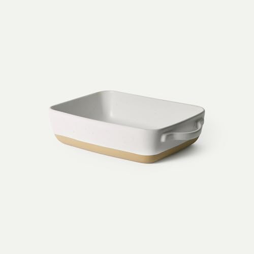 Image of Mora Ceramic Baking Dish with Handles For Casserole, Lasagna, Gratin, Broiling, Roasting, and Baking. Large 9x13 in Pan, Extra Deep - Porcelain Serving Bakeware from Oven to Table. Freezer Safe - Oat