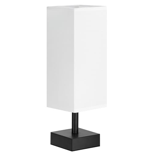 Image of aooshine Small Bedside Table Lamp for Bedroom - Square White Fabric Shade | Inline Rocker Switch, Corded Electric, Bulb Not Included, 12.8 inch Mini Table Lamp for Nightstand, Desk, Dorm, Office