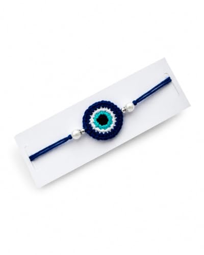 Image of Handmade Crochet Floral Rakhi Set with Pearl Accent | Designer Raksha Bandhan Gift Combo (Pack of 3) heart shape /mini flower /evil eye