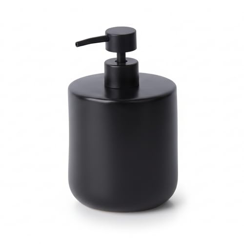 Kook Time Dispensador de Jabón Grande 690 ml Curve - Dosificador de Cerámica Rellenable para Cocina o Baño. Bomba Anti-óxido. Diseño Redondo Estable. 17 x 10.5 cm. - Negro Mate