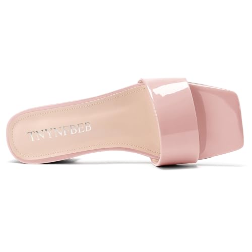 Image of TNYNFBEB Womens Chunky Block Low Heel Open Square Toe Sandals Mules Shoes Slip-on Prom Party Dress Patent Leather 1.4 Inches Heels