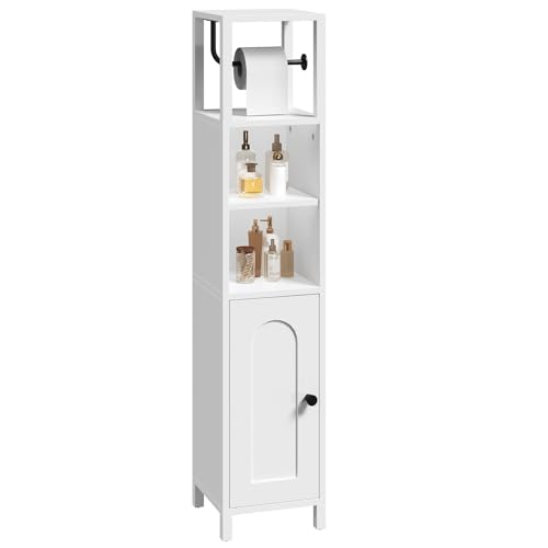 MAHANCRIS Armadietto portaoggetti da bagno piccolo, ad angolo con anta e ripiani, armadi stretti per carta igienica con ripiano regolabile, organizer per bagno, 20,1 x 20,1 x 97 cm (L x P x A), bianco