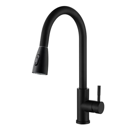 Grifo Cocina Extensible : Negro Mate Monomando con salida de agua de 2 Modos, Giratorio A 360º, Apto para Fregadero Agua Fria y Caliente, Cabezal Extraible