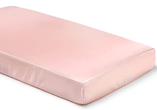 Image of SiinvdaBZX Satin Mini Crib Sheets 38 x 24In, Silky Soft Mini Portable Crib Sheets Mattress Cover Portable Playard Sheets with 5In Deep Pocket, Great for Baby Hair (Pink)